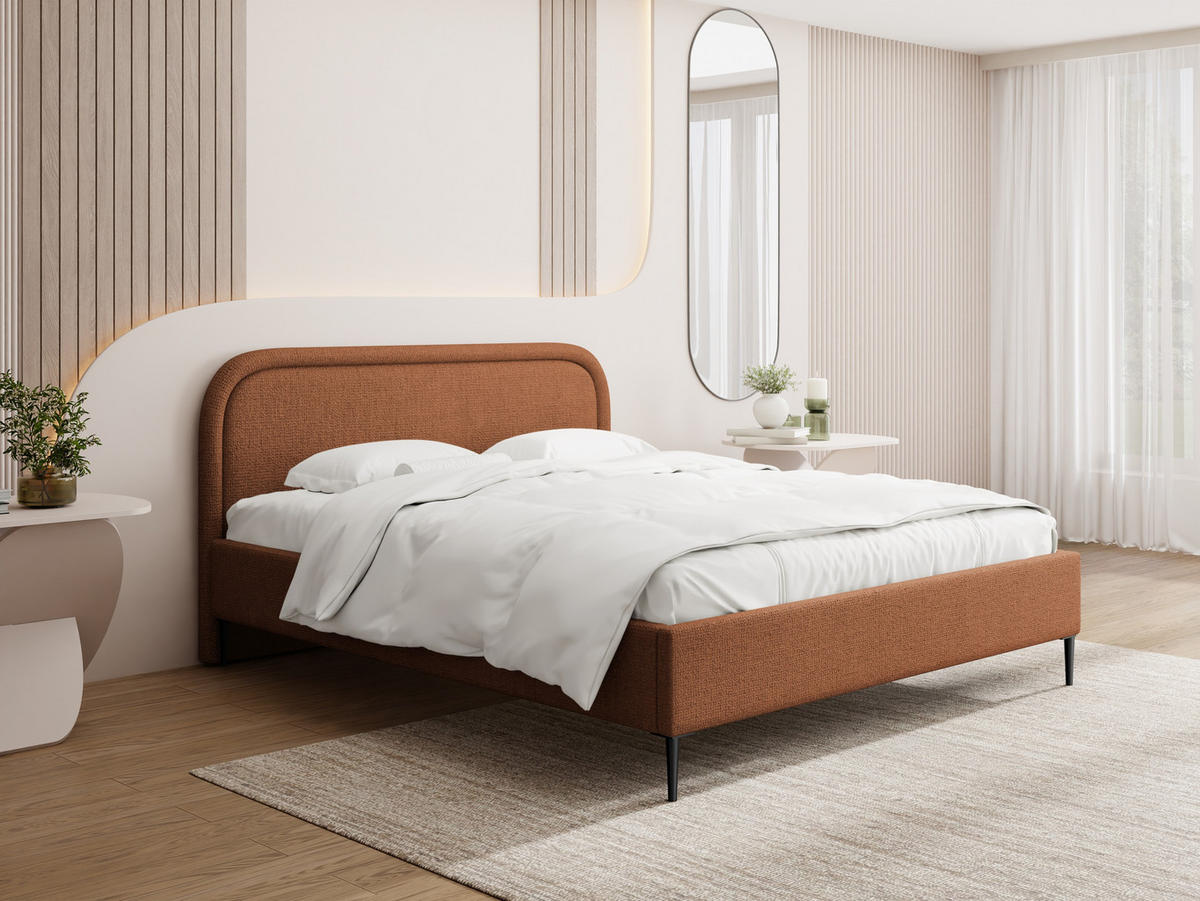 POLSTERBETT Jasmine Slim mit Bettkasten, Lattenrost & hohen Metallfüßen in Orange Chenille 140x200 cm - Birkefarben/Schwarz, Holz/Textil (140/200cm) - WFL GROUP