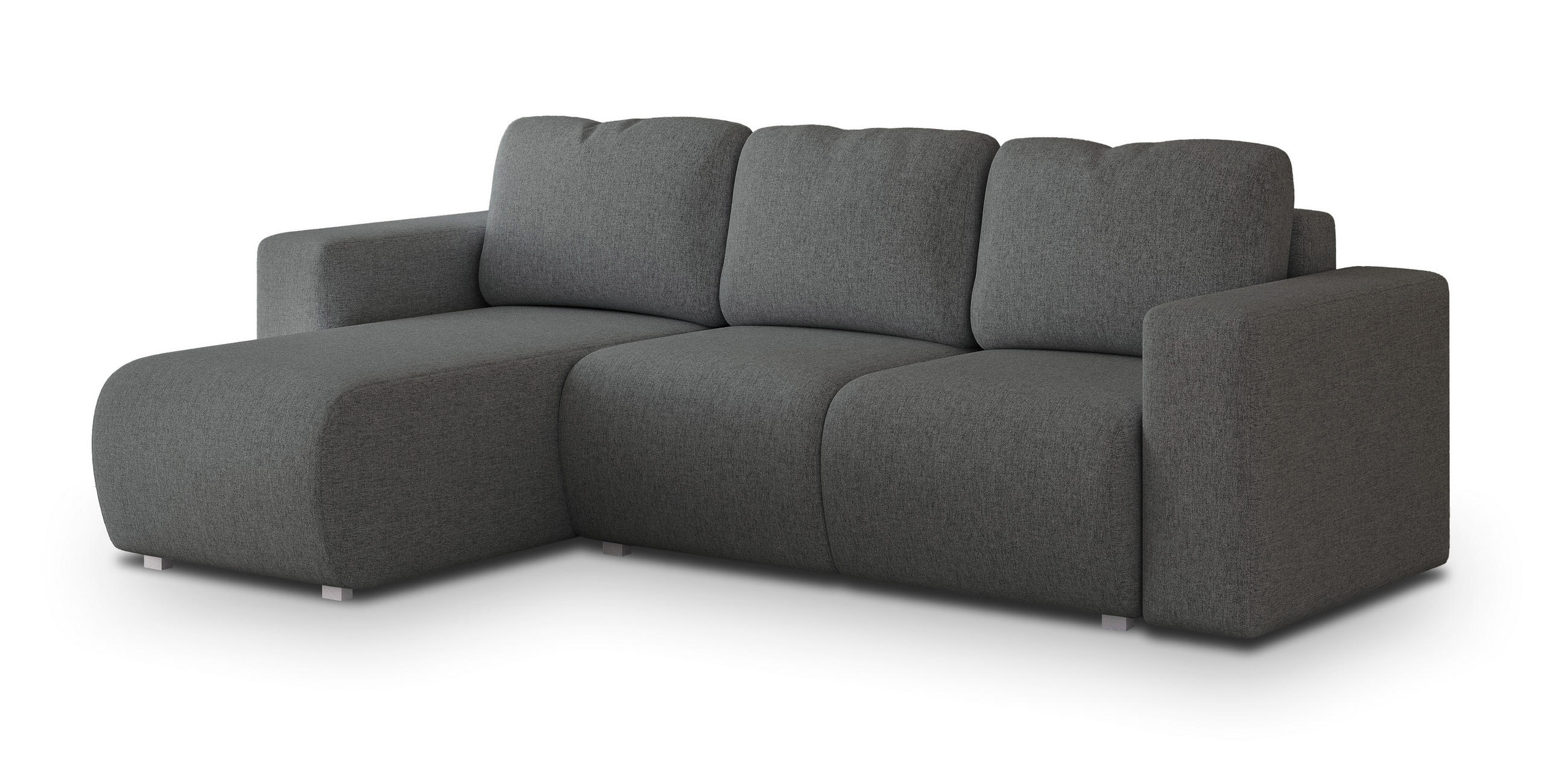 ECKSOFA RINOVA Grau Geflochtener Stoff mit Schlaffunktion - Grau, Holz (250/143cm) - MASSENO