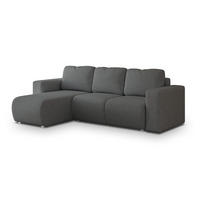 ECKSOFA RINOVA Grau Geflochtener Stoff mit Schlaffunktion - Grau, Holz (250/143cm) - MASSENO