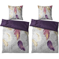 BETTWÄSCHE 4-teilig Federn - Lila, Naturmaterialien (135/200cm) - Sanilo