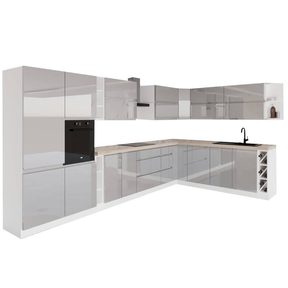 WINKELKÜCHE 420 cm x 240 cm - Aspen KA7-M420 - in Grau/Hochglanz - Grau, Holz (660/212/58cm)