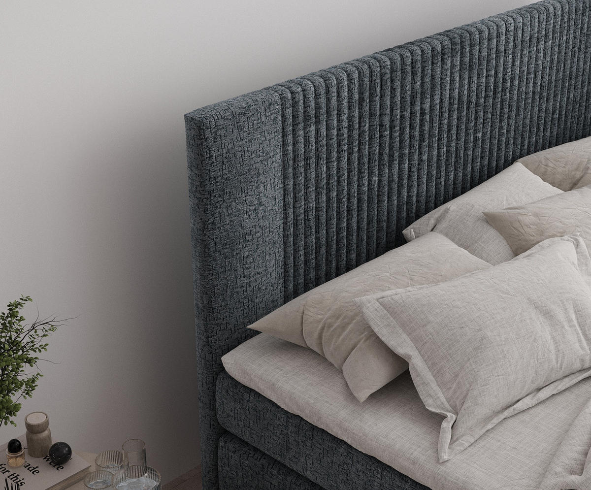 BOXSPRINGBETT Bergamo Blau Grau 160/200 cm - Blaugrau/Schwarz, Holz/Holzwerkstoff (160/200cm) - Maison de Reve