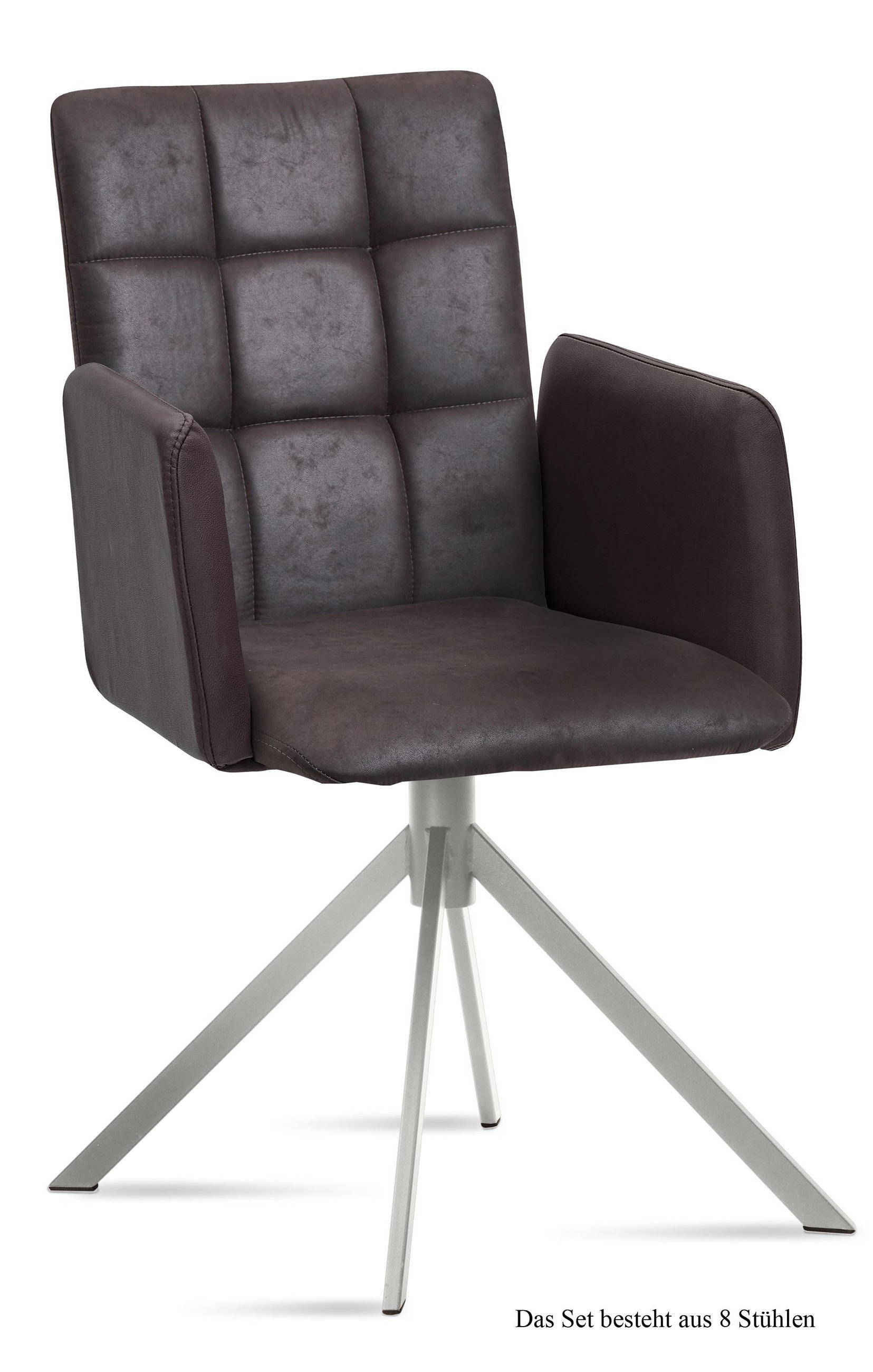 ARMLEHNSTUHL (8er-Set) Dorita 52x91x60 Edelstahl/Espresso - Edelstahlfarben/Dunkelbraun, Kunststoff (60/91/52cm) - 58aufmkessel