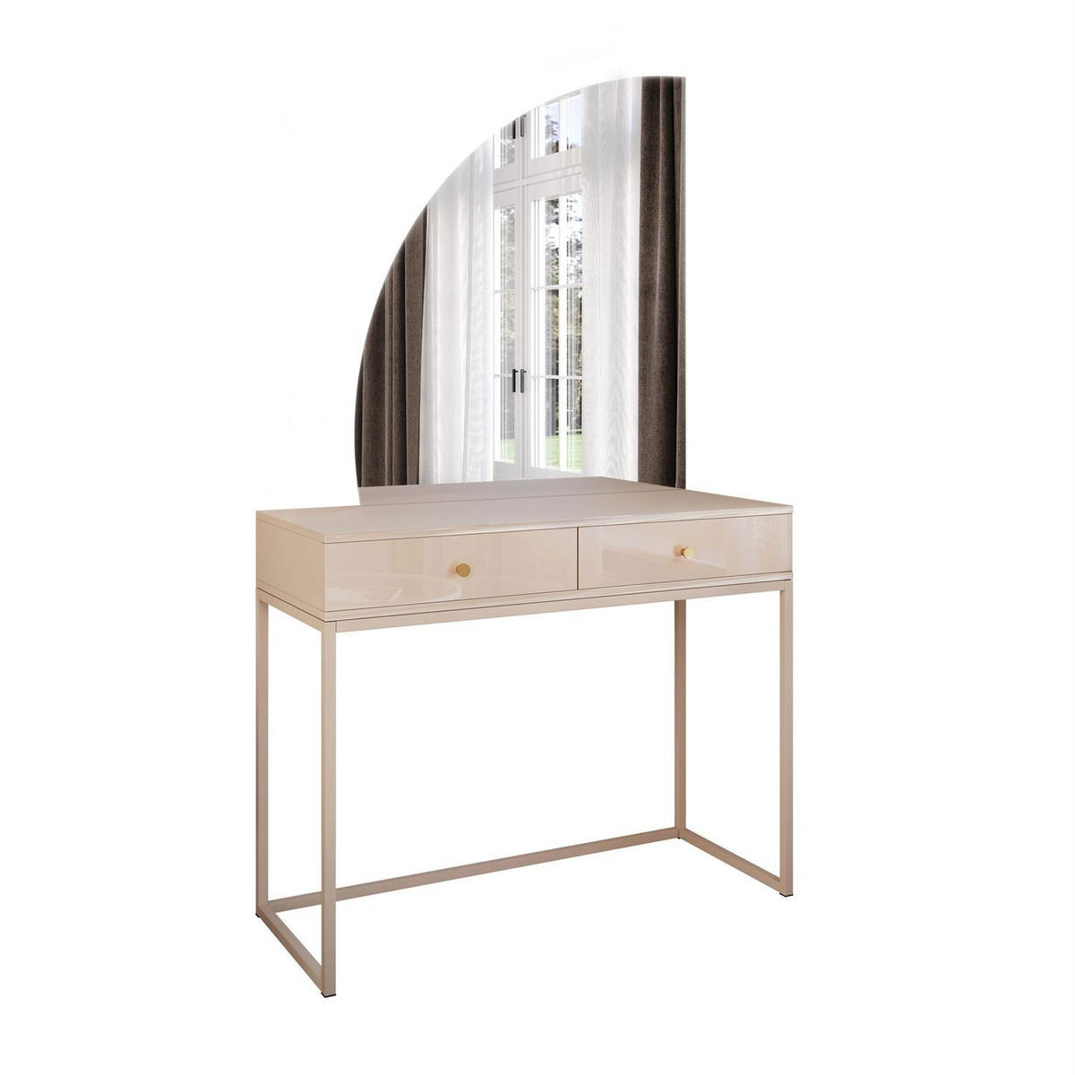 SCHMINKTISCH QUINNIE KASCHMIR mit LED-Spiegel links gold Griff - Kaschmir, Holzwerkstoff (100/175/42cm) - Lookway