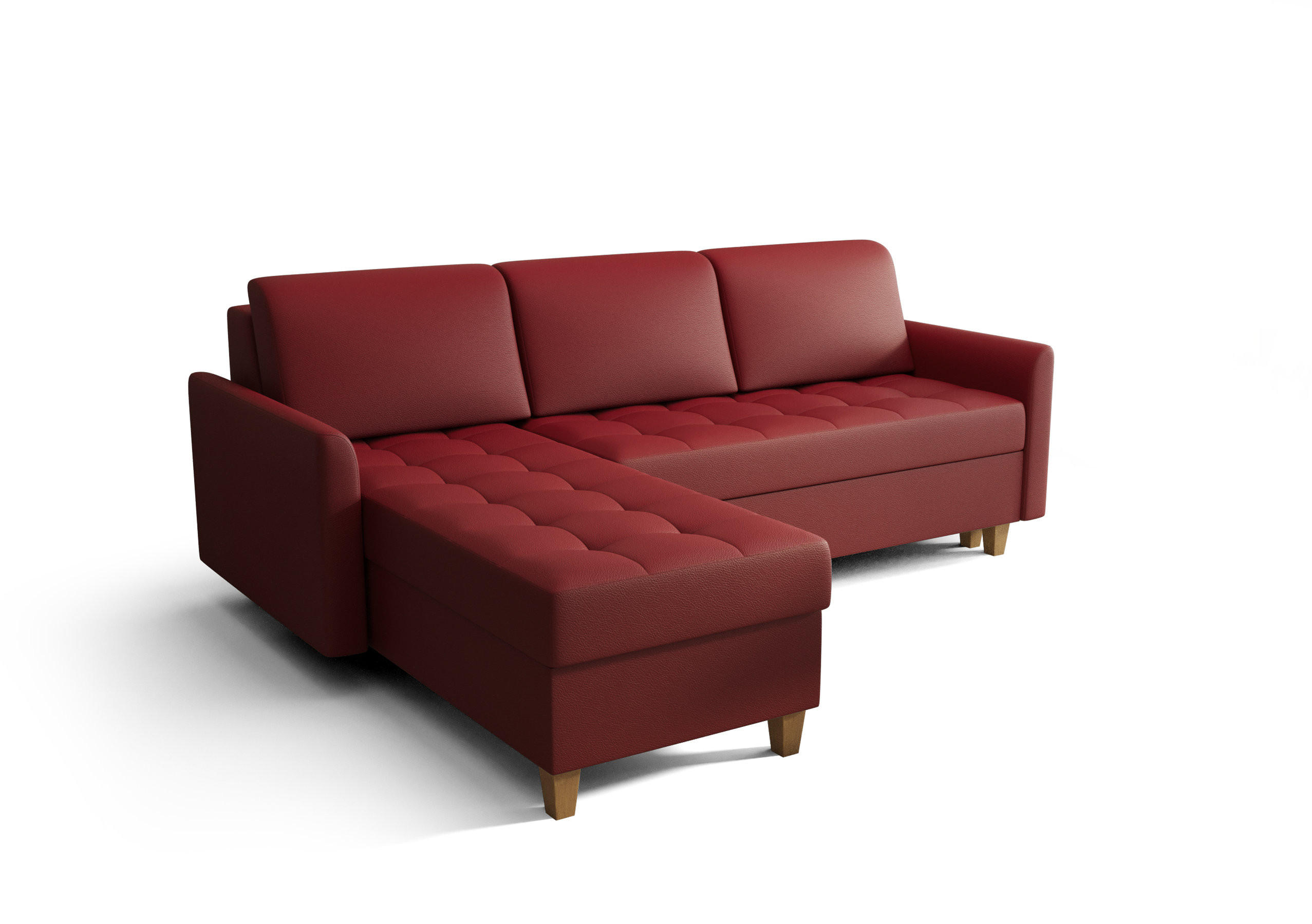 ECKSOFA KONGO RBN08, Eckcouch in L-Form mit Schlaffunktion, Farbe: Rot, Kunstleder, Ottomane Links - Rot, Textil (240/180cm) - O-Sofa