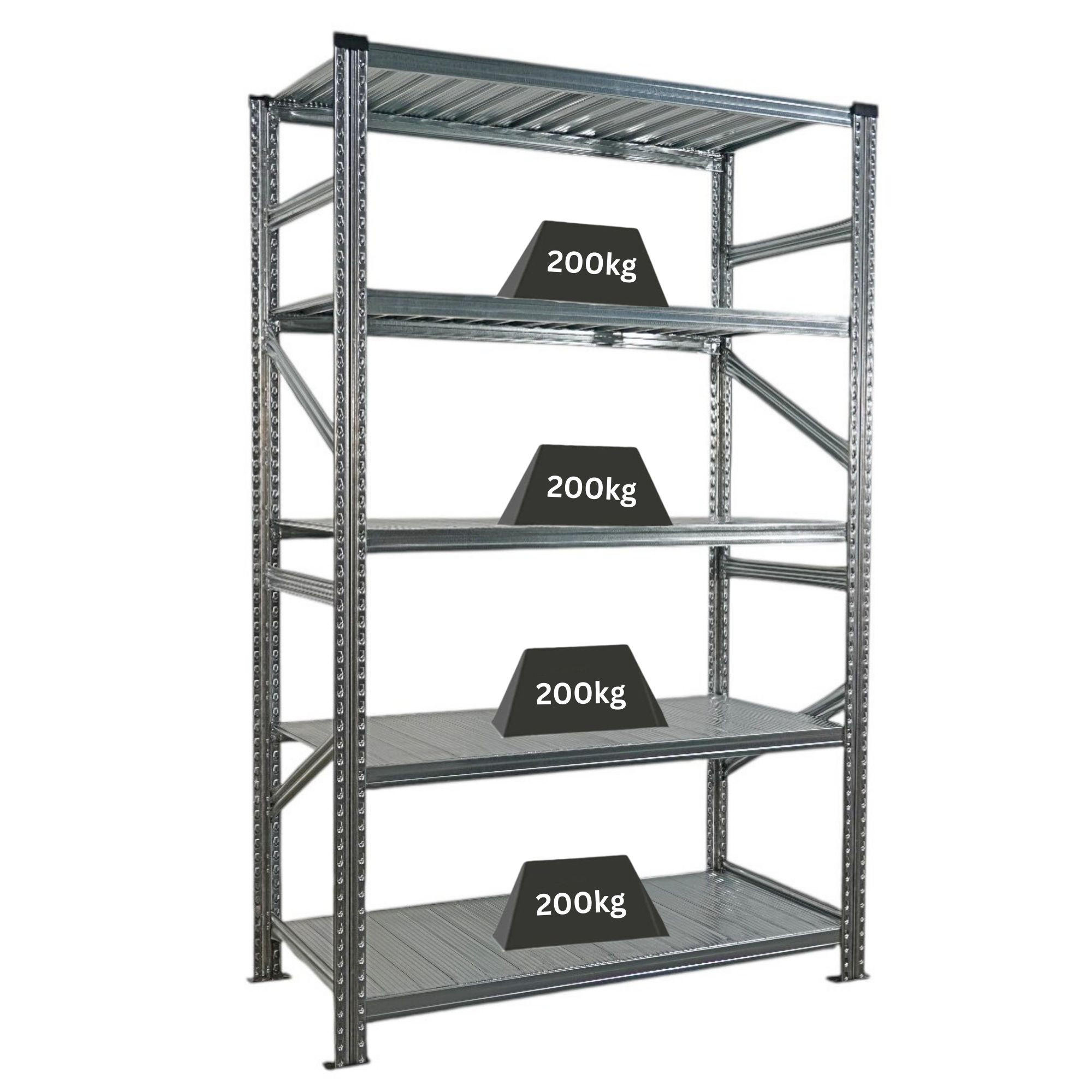 FACHBODENREGAL Proximo 200x120x60cm 5 Ebenen Fachlast 200 kg Beidseitig nutzbar Verzinkt - Silberfarben, Metall (120/200/60cm) - PROREGAL