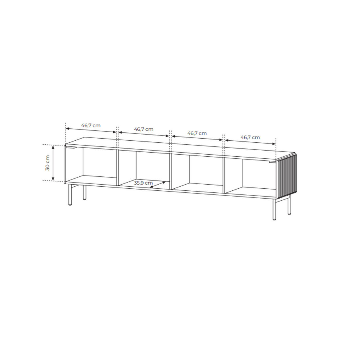 TV-LOWBOARD MUTI 195,2 cm Kaschmir - mit 4 Türen, Riffel-Fronten und Push-to-Open - Kaschmir, Holz/Holzwerkstoff (195/51/40cm) - Ravio
