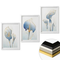 WANDBILDER 3er-Set - 40x60 cm Weißer Rahmen - Blaue Blumen im Hintergrund - Weiß, Kunststoff (40/60cm) - ArtPrintCave