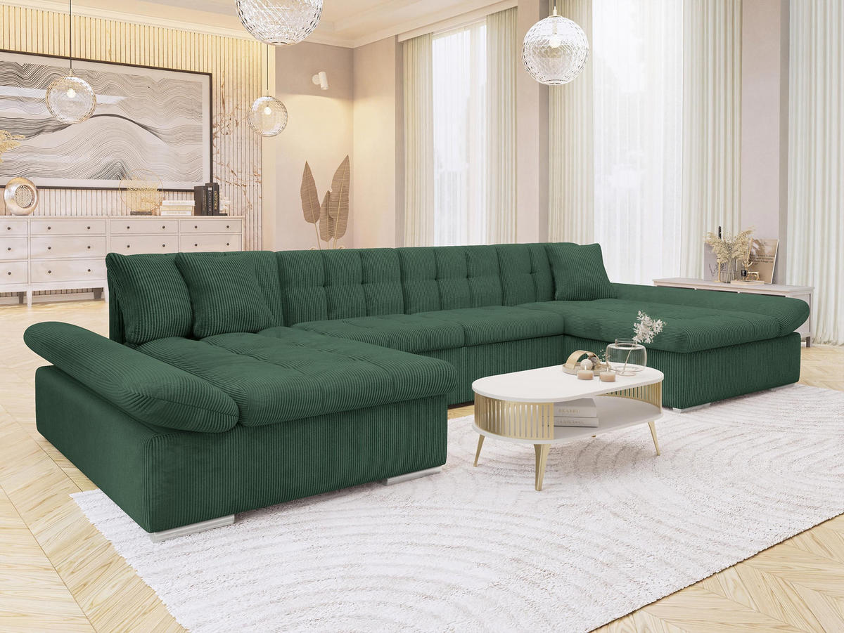 CANAPEA ÎN FORMĂ DE U Alia Reiat - verde închis/culoare crom, material plastic/material textil (360/75/160cm) - MIRJAN24