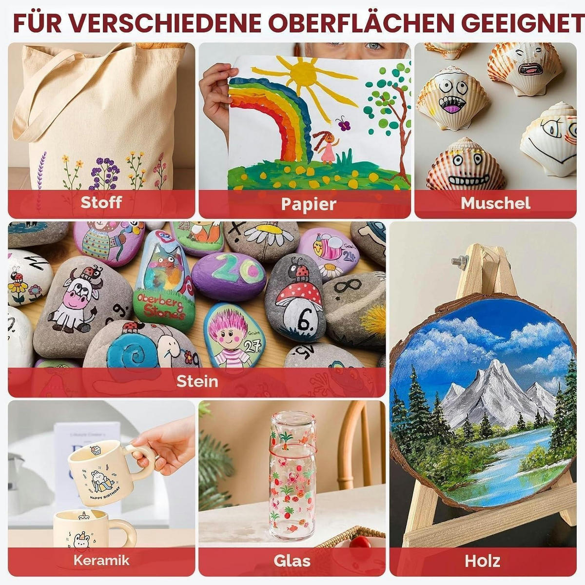 ACRYLSTIFTE 60 Farben Set Dual Tip Wasserfest für Steine Glas Holz Stoff - Multicolor, Kunststoff (17.8/6.4/25.4cm)