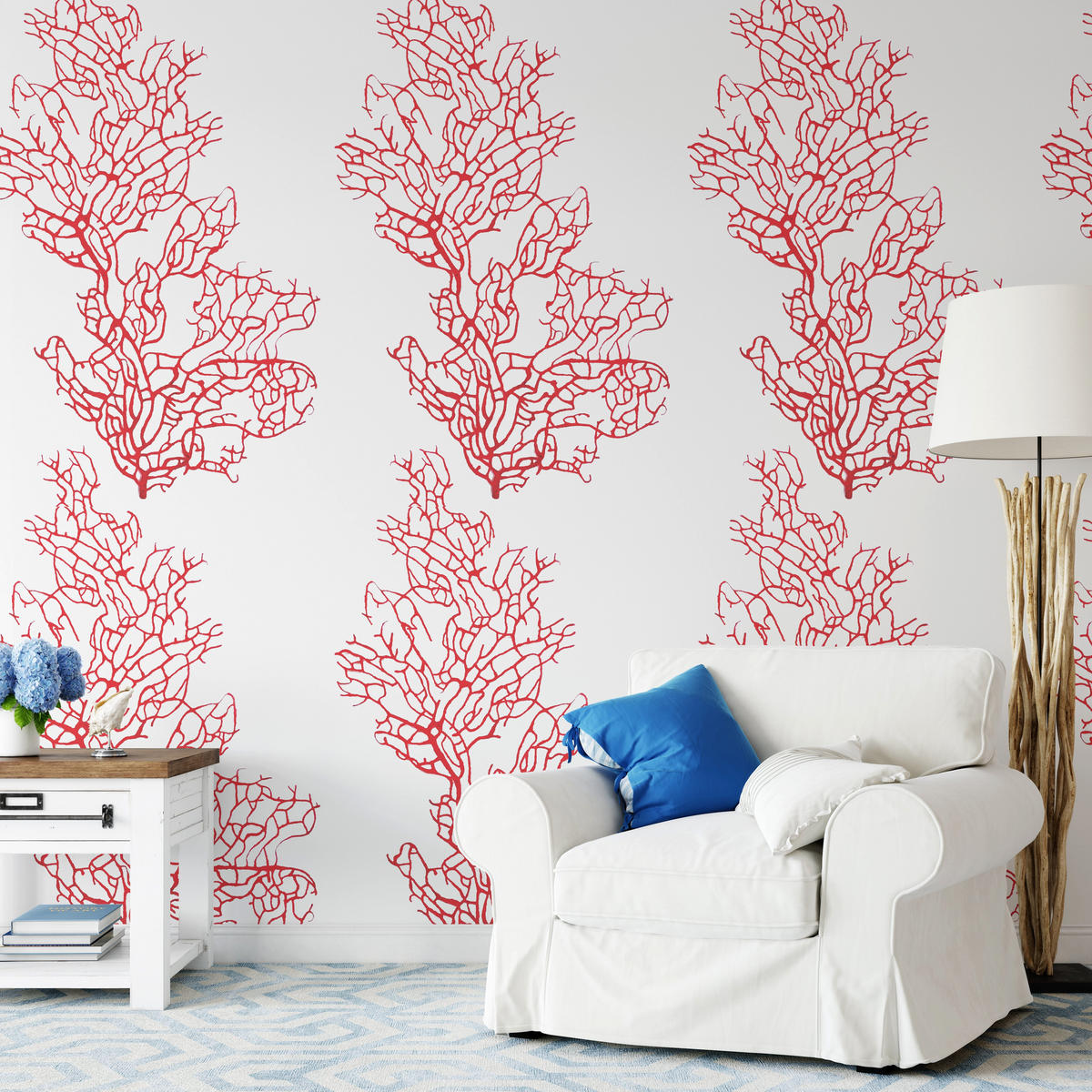 TAPETE Koralle aus echtem Papier, 200x280cm, 8 Bögen - Rot, Papier (200/280cm) - WALLPAPERS4BEGINNERS