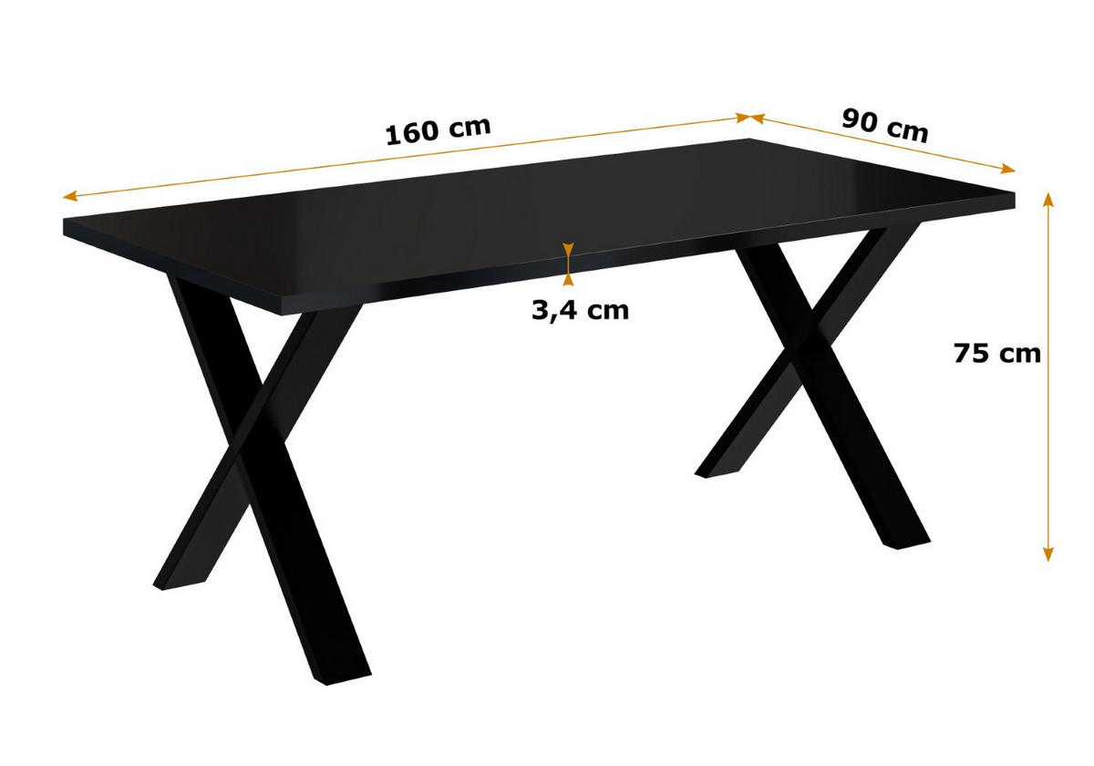 ESSTISCH 160x90x75 cm - Schwarz Hochglanz / Schwarz- KLYN X - Schwarz Hochglanz, Holzwerkstoff (160/90/75cm) - ALTDECOR