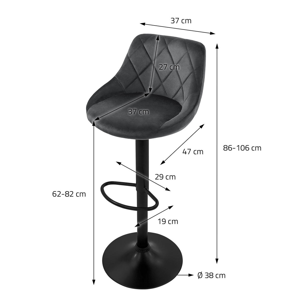 BARHOCKER Samt grau 2er Set - Grau, Metall (37/106/47cm) - ML-DESIGN