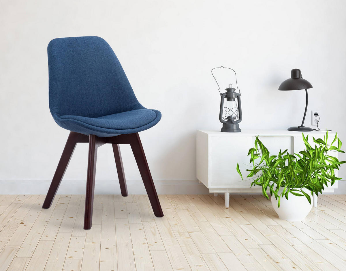 STUHL Stoff Blau - Blau/Walnussfarben, Holz/Textil (48/84/55cm) - CLP