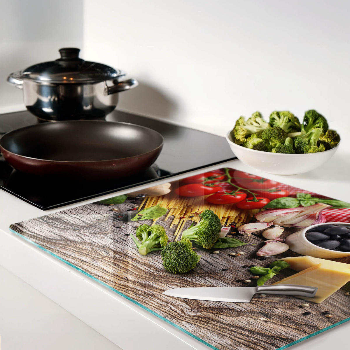 GLASPLATTE 60x52 cm Italienisches Essen - Multicolor, Glas (60/0.4/52cm) - TULUP