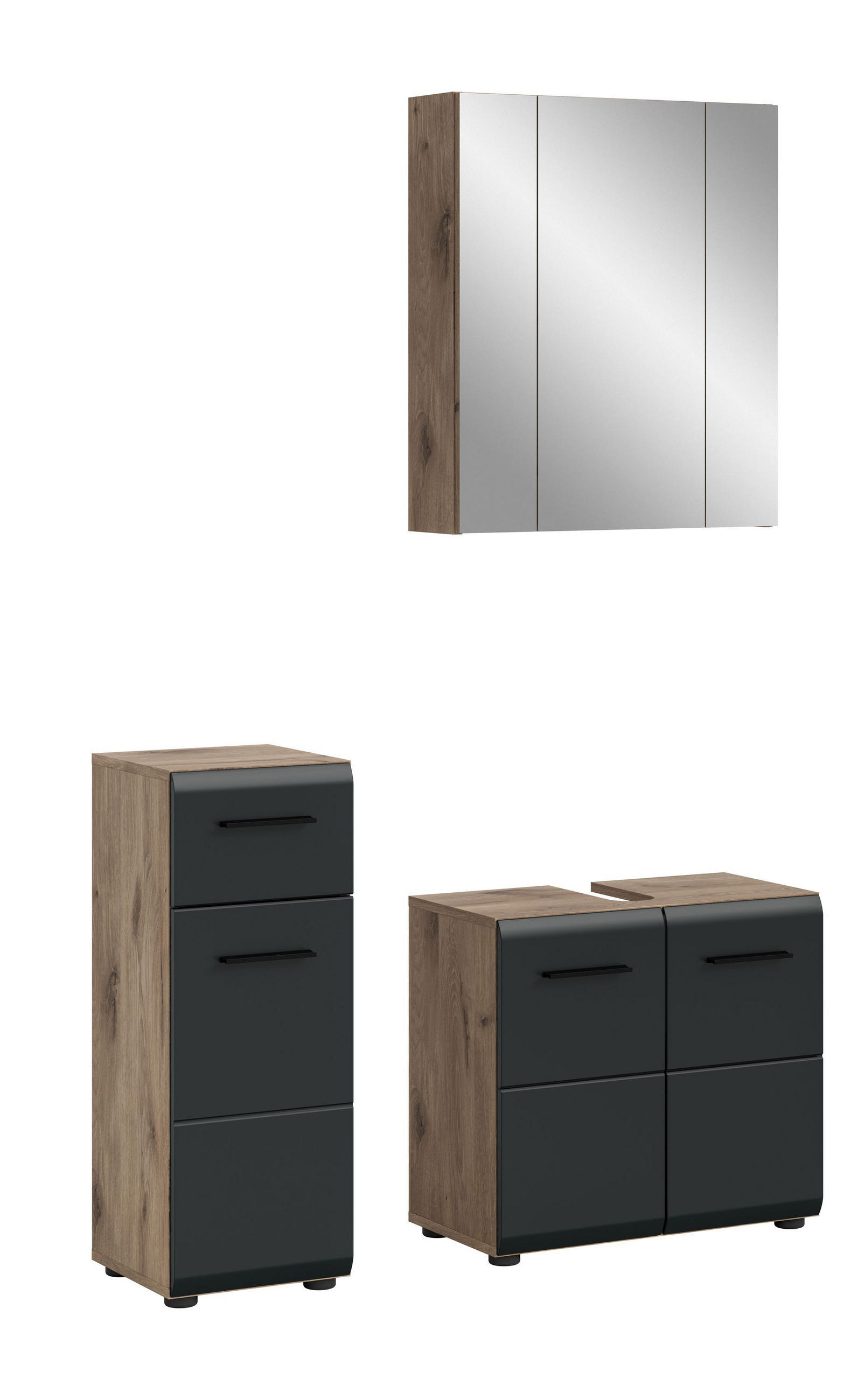 BADEZIMMER Alba 3-tlg. (B/H/T: ca. 105/185/30 cm) in Nox Oak /schwarz matt - Eichefarben, Holz (105/185/30cm)