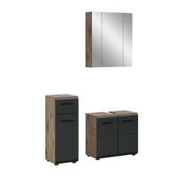 BADEZIMMER Alba 3-tlg. (B/H/T: ca. 105/185/30 cm) in Nox Oak /schwarz matt - Eichefarben, Holz (105/185/30cm)
