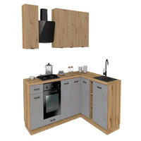 WINKELKÜCHE 240x180 cm mit Arbeitsplatte- SIMPLY Z14 - in Grau Hochglanz / Eiche Rille - Eichefarben/Grau, Holz/Holzwerkstoff (420/212/53cm)