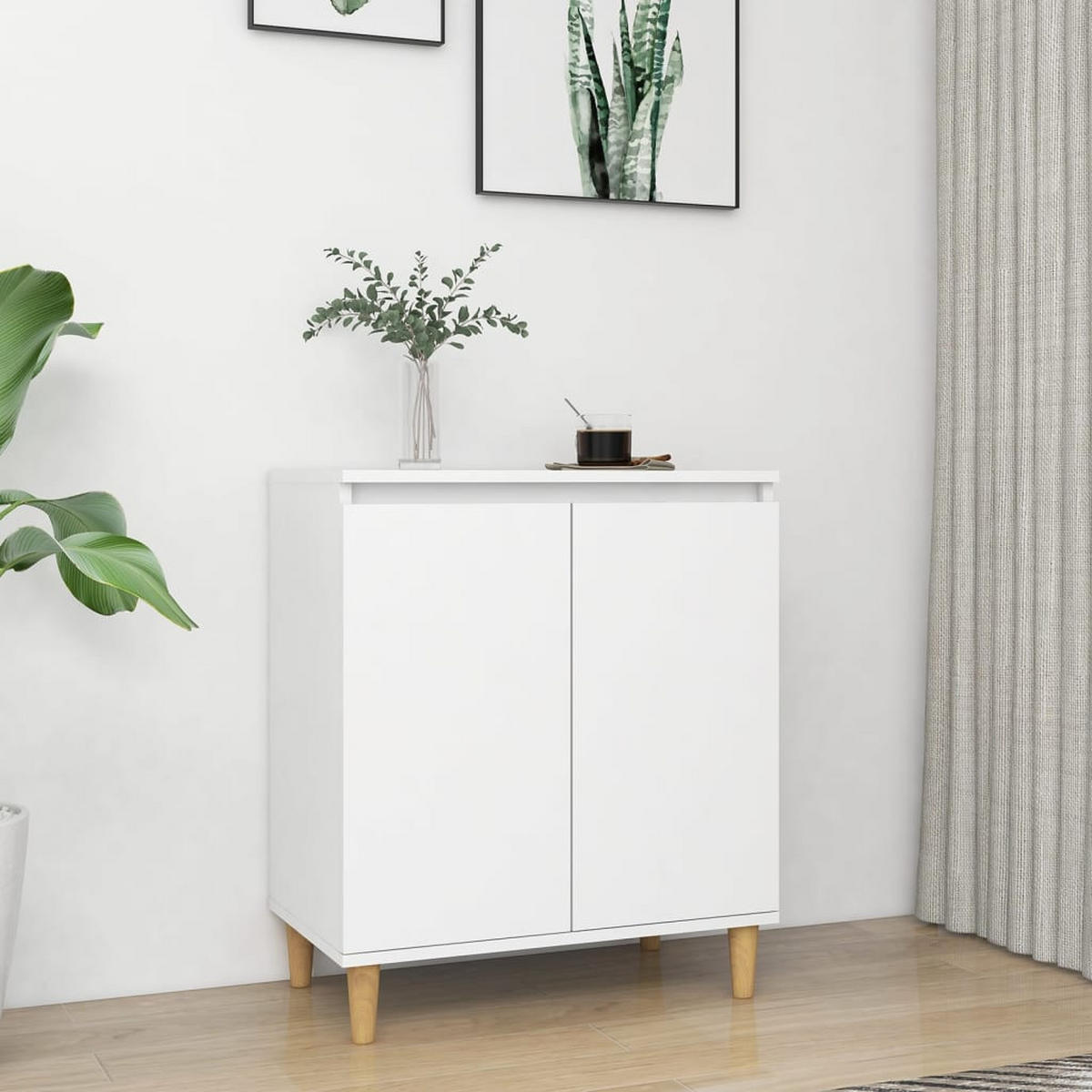 SIDEBOARD Mit Massivholz-Beinen Weiss 60/35/70 Cm Holzwerkstoff - Weiß, Holzwerkstoff (35/70/60cm) - vidaXL