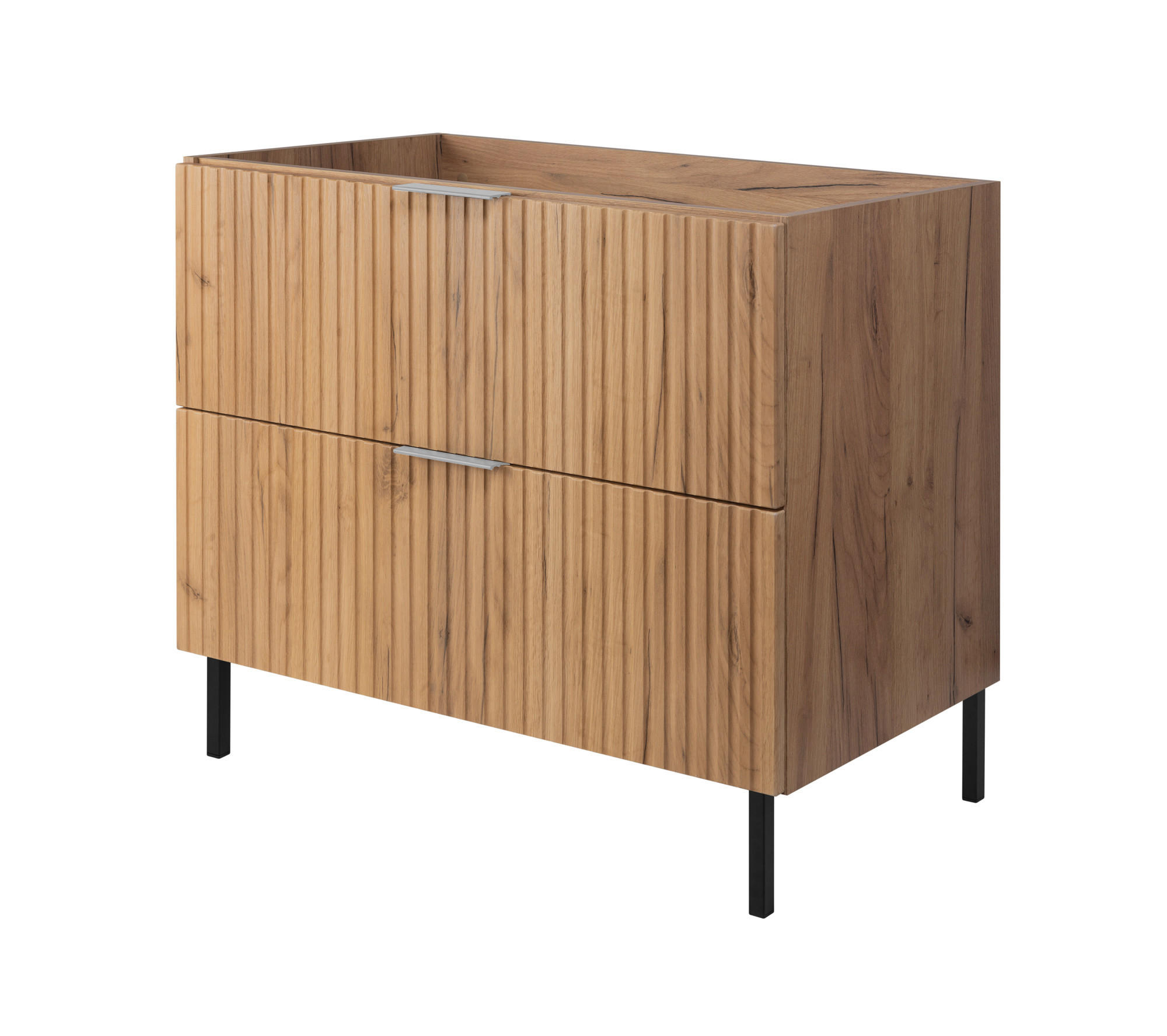WASCHBECKUNTERSCHRANK, Eiche Craft, 80 x 77 x 46 cm, silberner Griff, schwarze Beine, ohne Arbeitsplatte - Eichefarben/Silberfarben, Holzwerkstoff (80/77/46cm) - 3XE LIVING