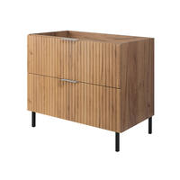 WASCHBECKUNTERSCHRANK, Eiche Craft, 80 x 77 x 46 cm, silberner Griff, schwarze Beine, ohne Arbeitsplatte - Eichefarben/Silberfarben, Holzwerkstoff (80/77/46cm) - 3XE LIVING