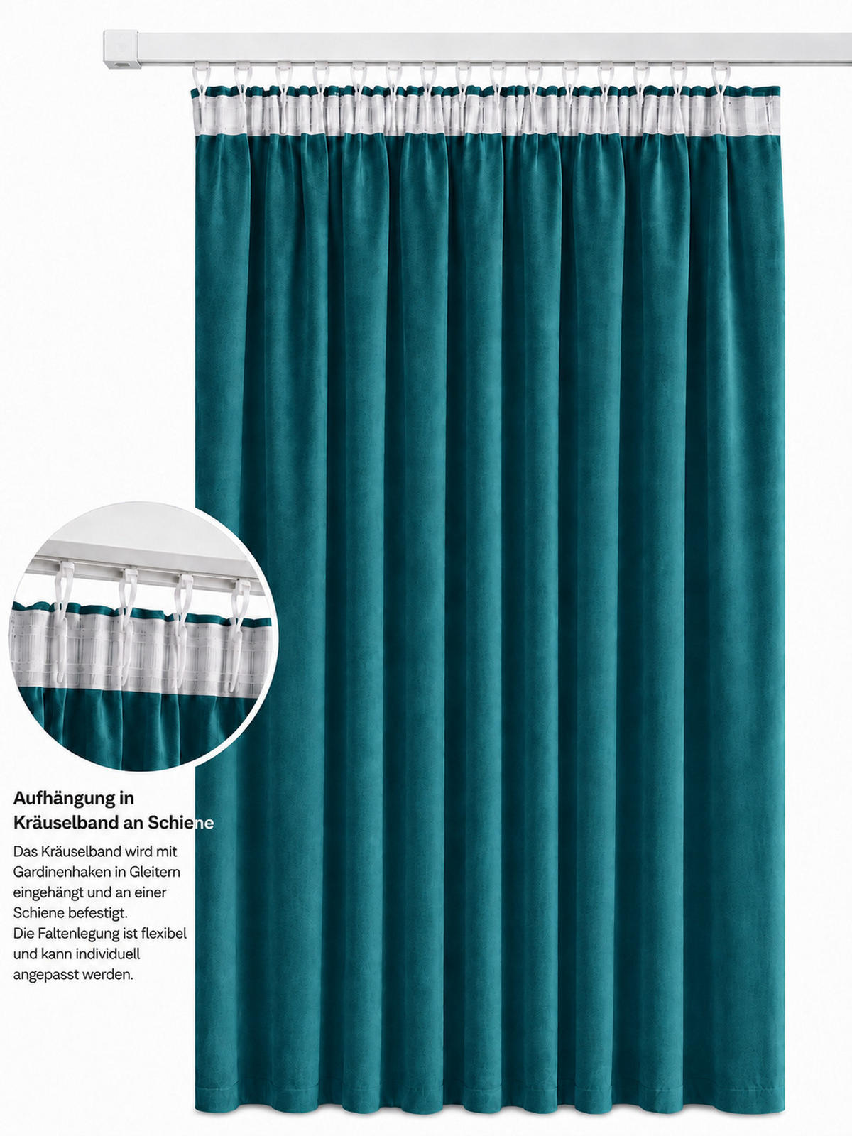 VORHANG Kräuselband Samt 140/175 cm Petrol - Petrol, Textil (140/175/175cm) - TiborTex