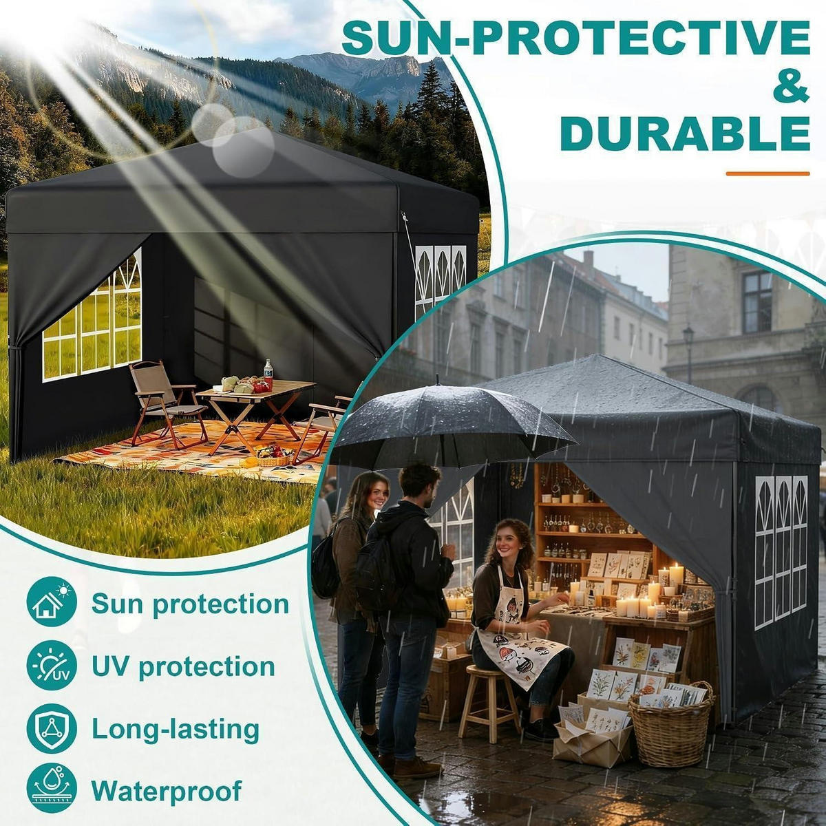 FALTPAVILLON 3x3 m Anthrazit mit Seitenwänden - Anthrazit, Textil (300/260/300cm)