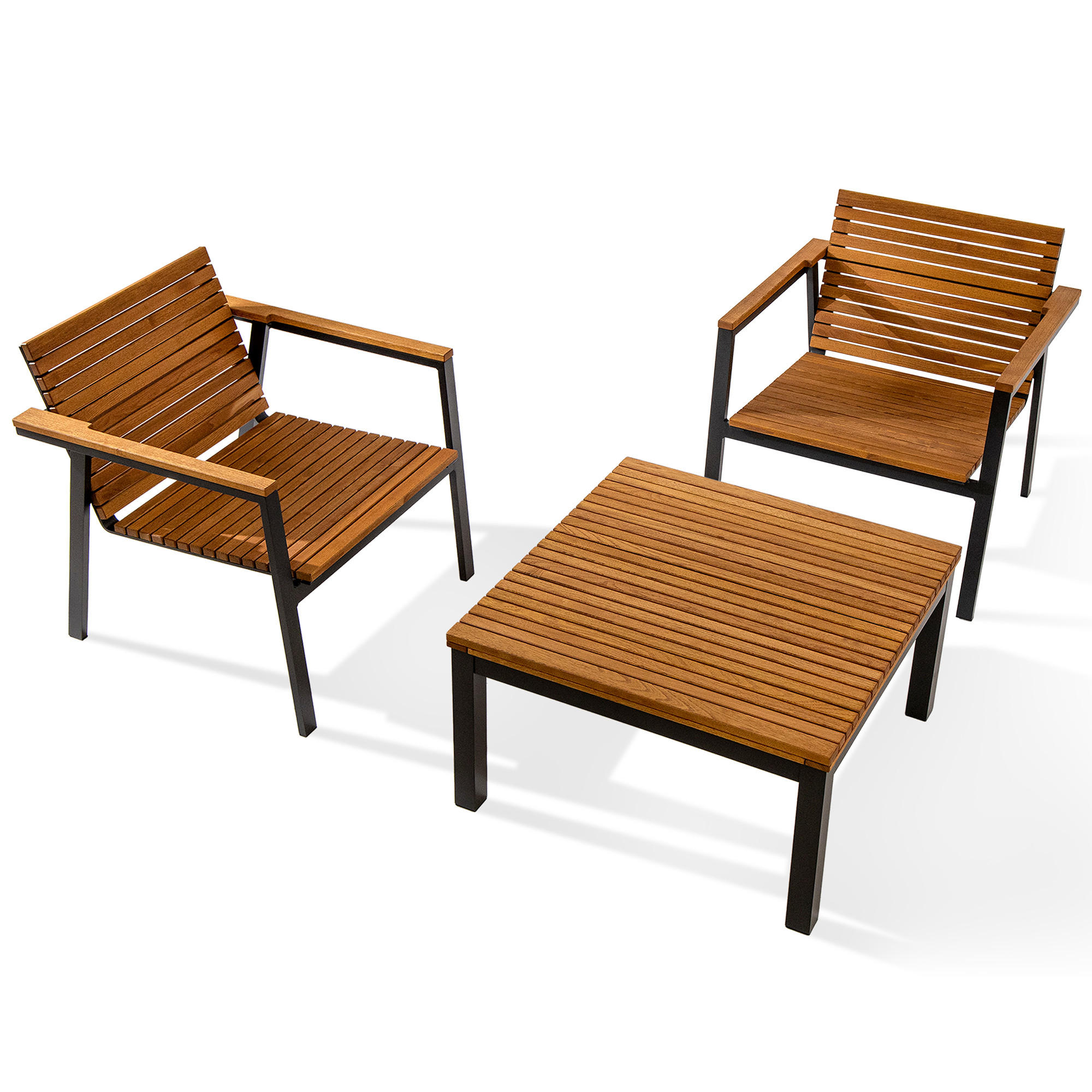 GARTENMÖBELSET ARIATO 3-tlg - Anthrazit/Braun, Holz/Metall - KONSIMO®