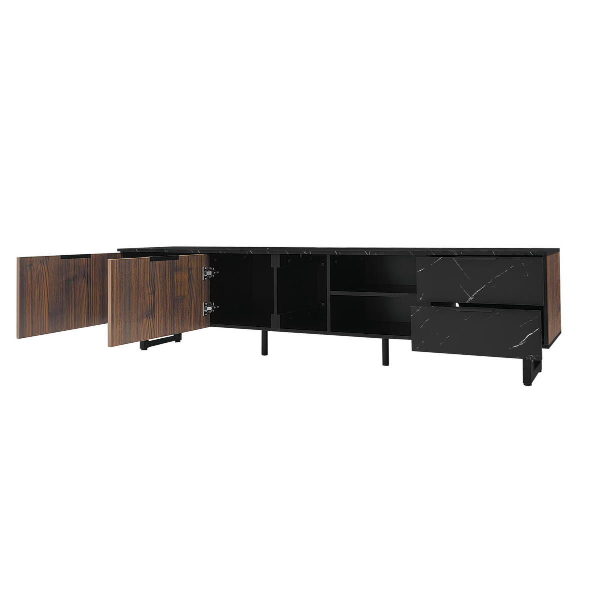LOWBOARD 200/38/50 cm in Schwarz/Holzmaserung aus MDF mit LED-Beleuchtung - Schwarz, Holzwerkstoff (38/50/200cm) - OKMYHOME