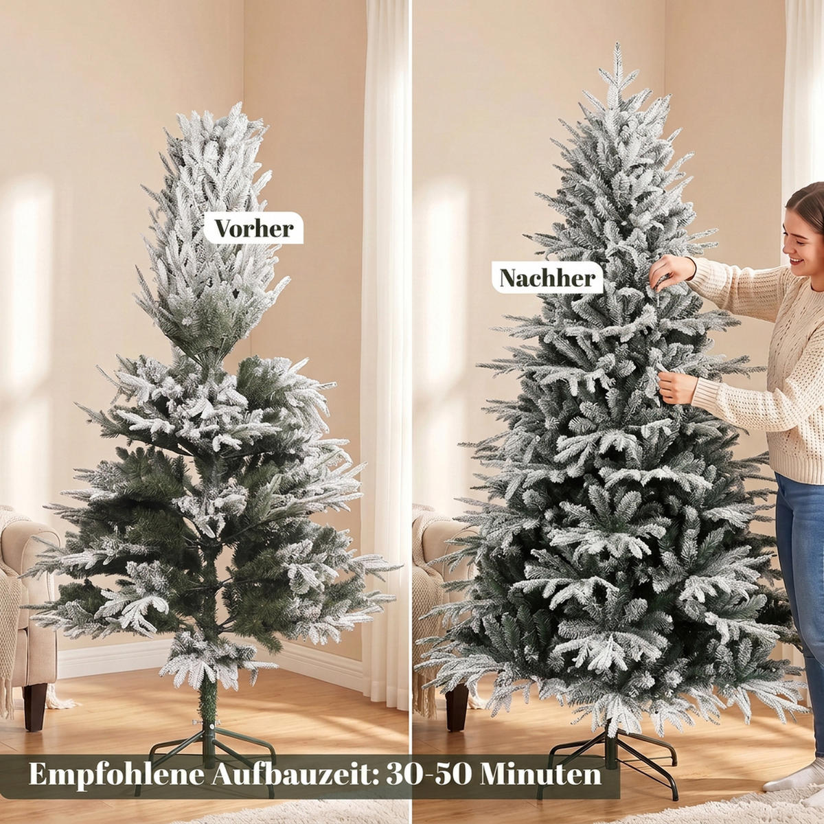KÜNSTLICHER-WEIHNACHTSBAUM PE Metall Grün Weiß - Grün, Kunststoff (180cm) - HOMCOM