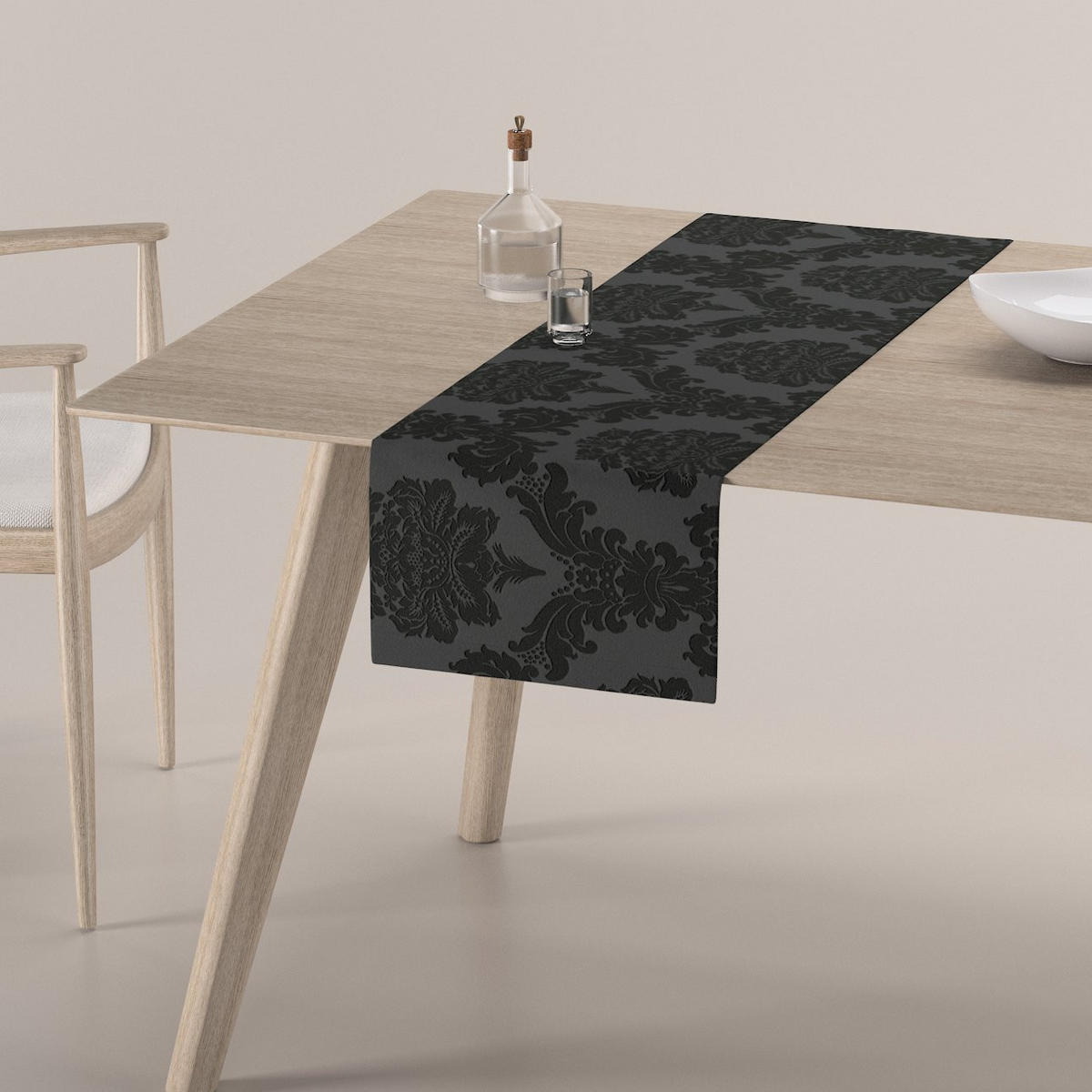 TISCHLÄUFER Damasco, schwarz, 40x130 cm - Schwarz, Textil (40/130cm) - Dekoria
