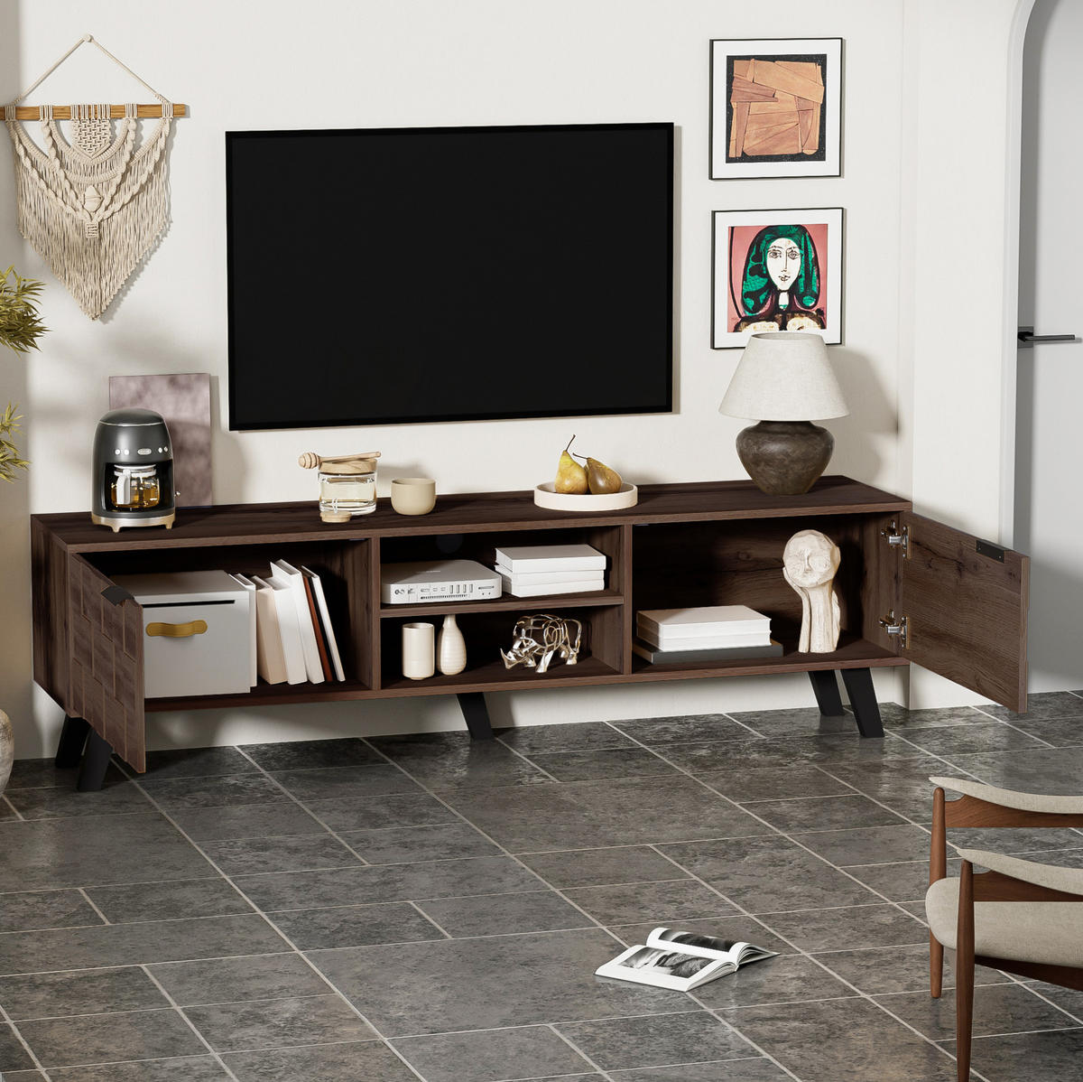 TV-ELEMENT mit 2 Türen und 2 offenen Fächern 160,5 x 35,5 x 45 cm Wood - Dunkelbraun, Holzwerkstoff (35.5/45/160.5cm) - Beauniv