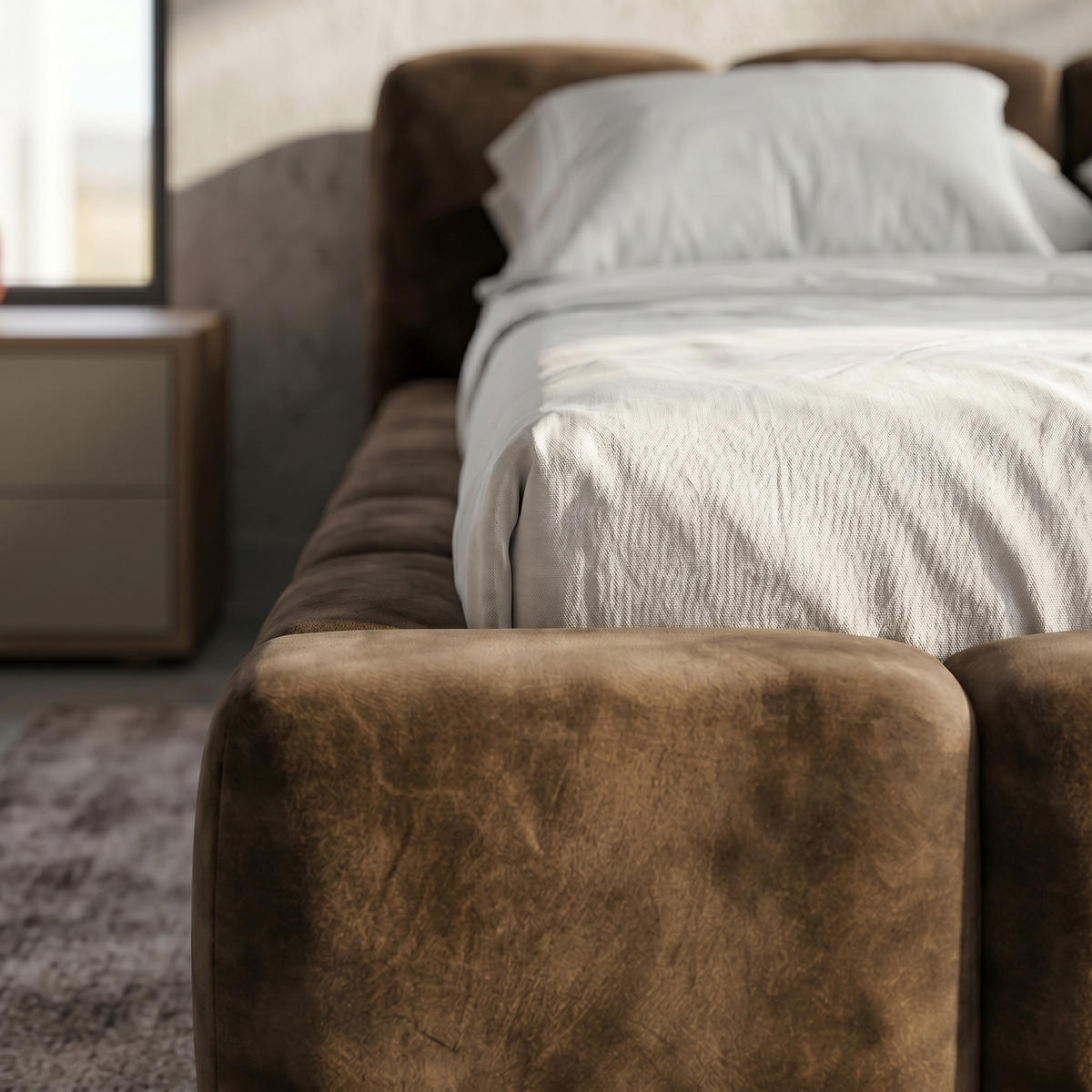 POLSTERBETT SUENO 140x200 cm in Braun, gepolstertes Kopfteil, Metalllattenrost, Bettkasten, Velour-Stoff - Naturfarben/Braun, Holz/Textil (140/200cm) - Muffo