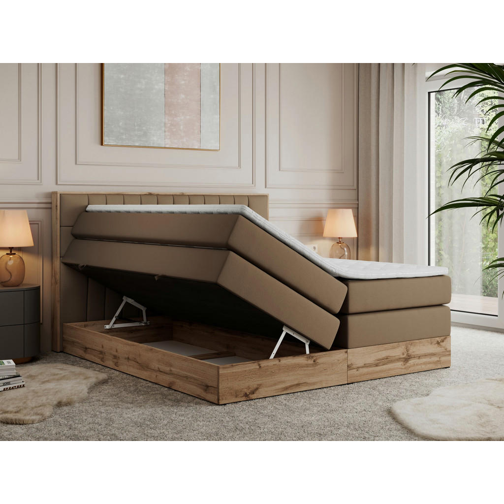 Thumbnail - MKS Boxspringbett, Braun, Textil, 2-Sitzer, H4, Rechteckig, 200x200 cm, Schlafzimmer, Betten, Boxspringbetten