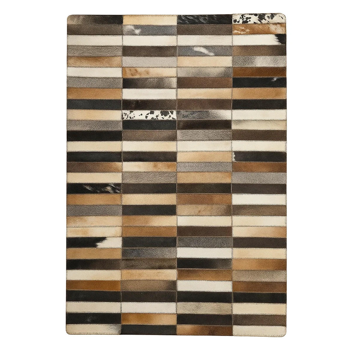 TEPPICH Patchwork Kuhfell Rechteckmuster handgefertigt 97/148 cm - Creme/Schwarz, Fell (97/148cm) - Provellus