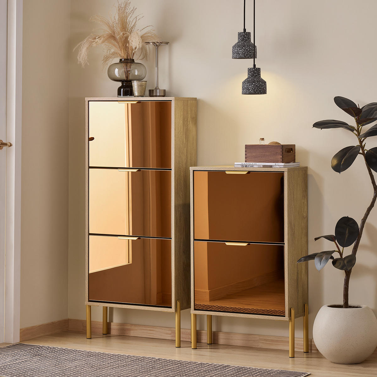SCHUHKIPPER Gold - Goldfarben, Glas/Holzwerkstoff (55/124/24cm) - SoBuy