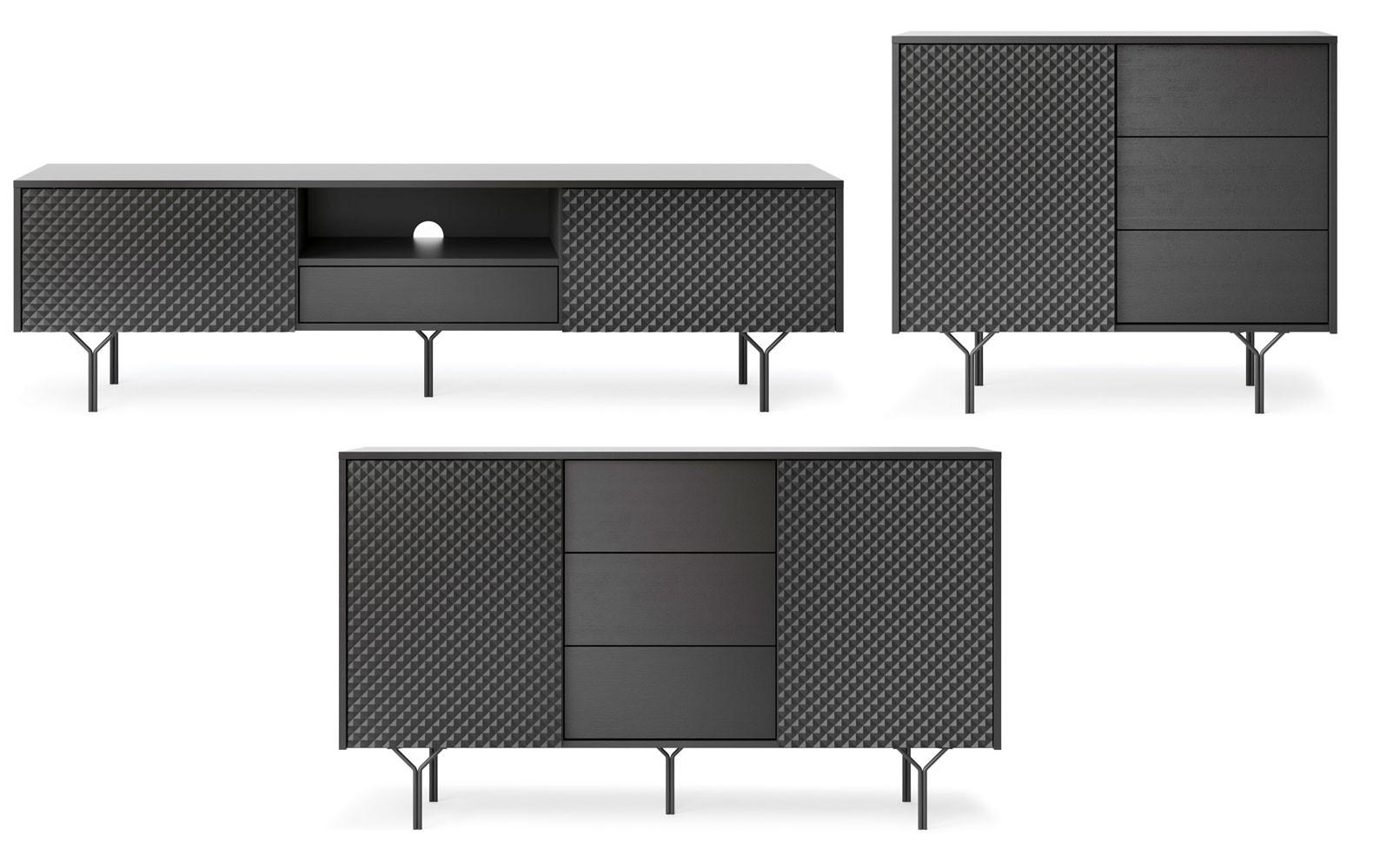 WOHNZIMMER-SET Raven schwarz 3-teilig - Schwarz, Holz/Holzwerkstoff (421/83/38cm) - Feldmann-Wohnen