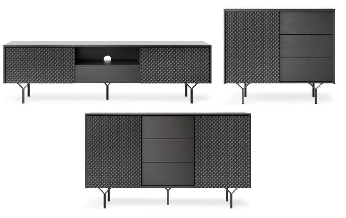 WOHNZIMMER-SET Raven schwarz 3-teilig - Schwarz, Holz/Holzwerkstoff (421/83/38cm) - Feldmann-Wohnen