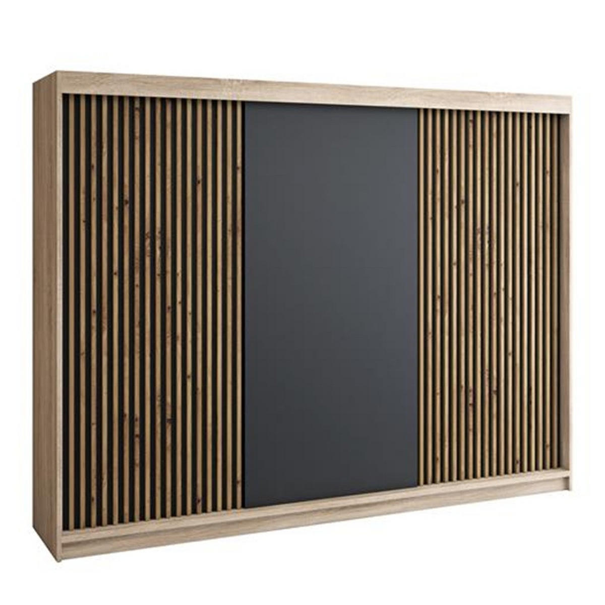 SCHWEBETÜRENSCHRANK 200 CM IOSA Farbe: Sonoma, schwarz - Schwarz/Braun, Holzwerkstoff (200/215/59.5cm) - A&J MöbelLand