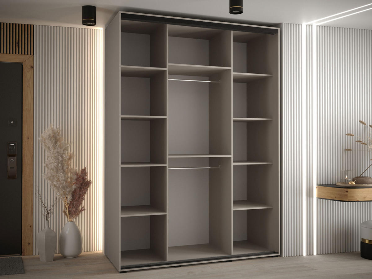 KLEIDERSCHRANK Dakota 3 180 cm - Beige/Schwarz, Holzwerkstoff/Kunststoff (180/235/60cm) - MIRJAN24