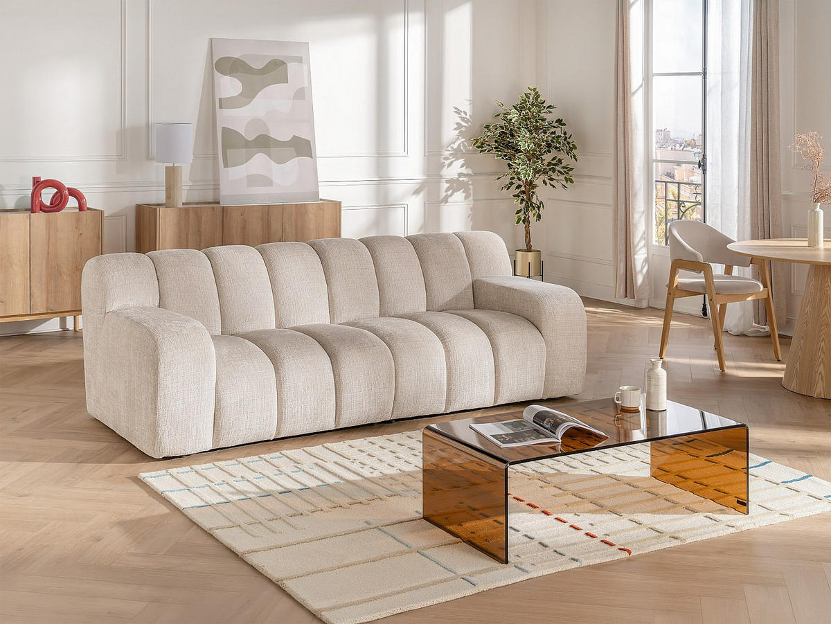 3-SITZER-SOFA – Chenille-Stoff – Beige – BELADON - Beige, Textil (242/85/103cm) - Vente-Unique