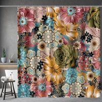 DUSCHVORHANG Boho 72 x 72 cm floral mehrfarbig mit Haken - Multicolor, Textil (180/180cm) - MCBOSON
