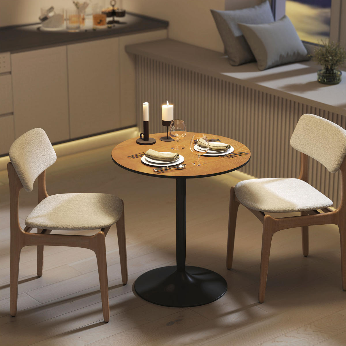 ESSTISCH Runder DE-16512 Massivholz-Furnier, 70 cm, 2 Personen Braun - Braun, Holzwerkstoff (70/70/75cm) - ComfortXL