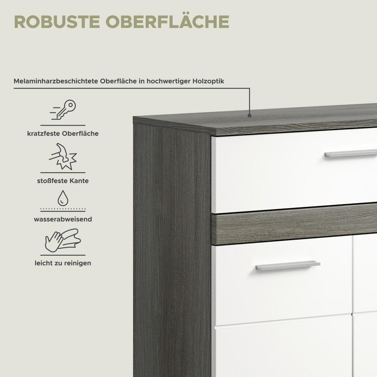 MIDISCHRANK Blake Bad in Rauchsilber Nachbildung und weiß hochglanz B/H/T: 70x79x31 cm - Anthrazit, Holz (70/79/31cm)