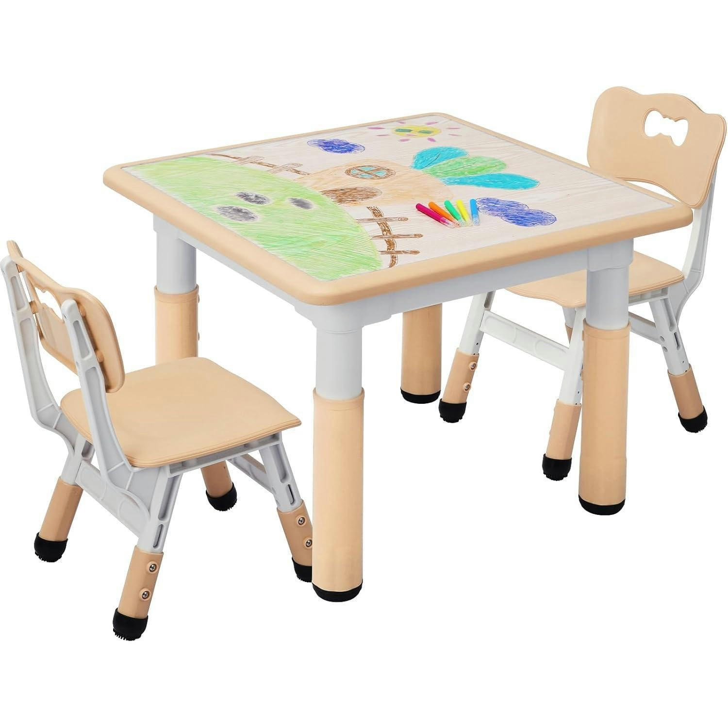KINDERTISCH mit 2 Stühlen Set höhenverstellbar Gelb - Multicolor, Kunststoff (60/60/60cm)