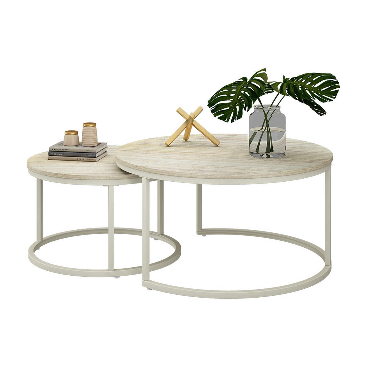 COUCHTISCH-SET Montreal, Travertin/Cashmere, 77 x 77 cm - Kaschmir/Braun, Holzwerkstoff (77/77/40cm) - Vicco