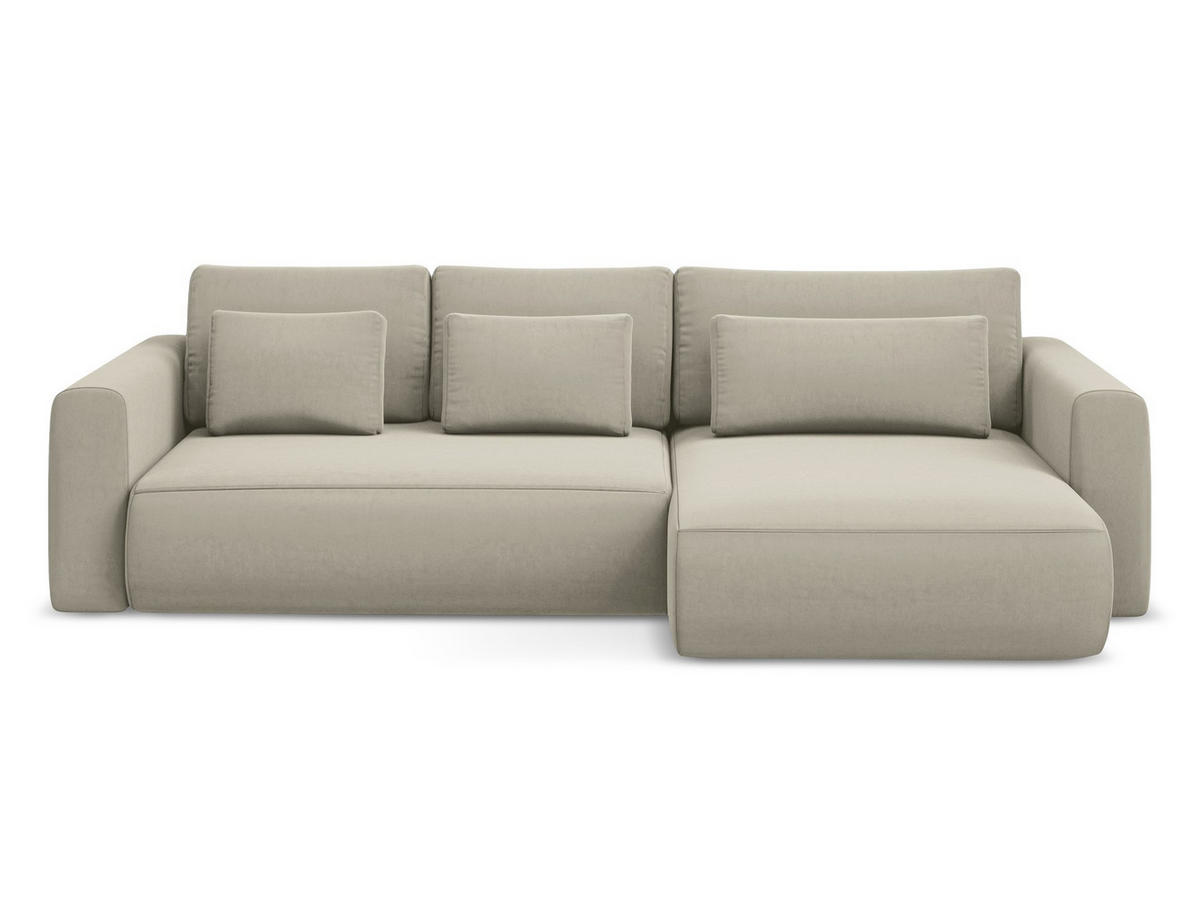 ECKSOFA mit Schlaffunktion Samt Stoff Creme - Perlmutt/Creme, Kunststoff/Textil (278/149cm) - Makamii