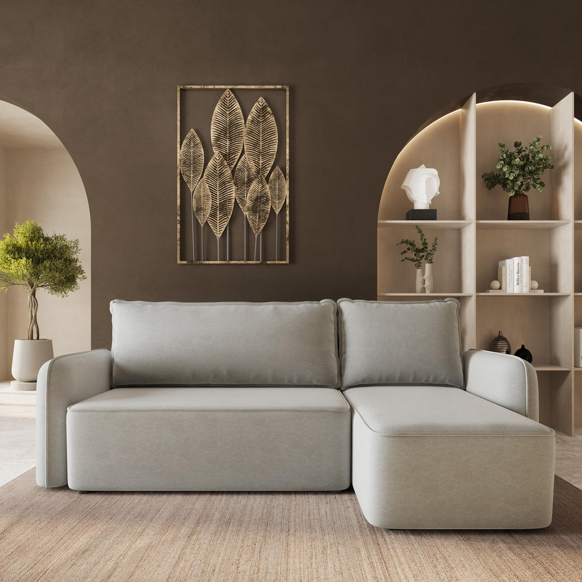 ROHOVÁ Sedačka DOLVER CASTEL 80, Světle šedá - šedá/světle šedá, dřevo/textil (238/156cm) - MASSENO