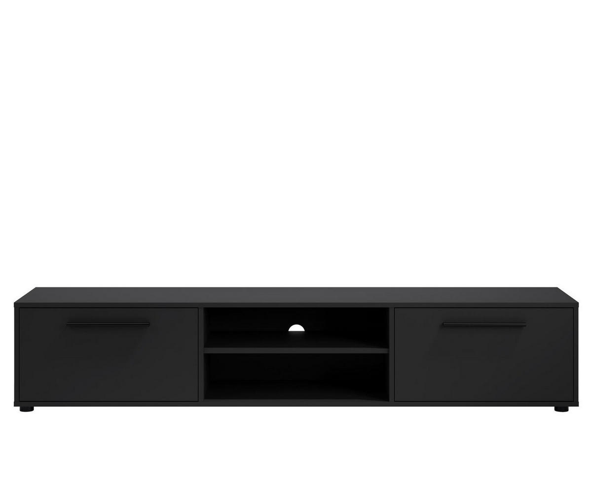 RTV-SCHRANK Maxivo 190 Schwarz, breiter zweitüriger TV-Tisch - Schwarz, Holzwerkstoff (190/38/40cm) - Bettso
