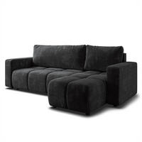 ECKSOFA RAMIL Schwarz Chenille mit Schlaffunktion - Schwarz, Holz (240/149cm) - MASSENO